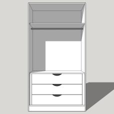 Double Wardrobe Single Hanging With Internal 3 Drawer Chest 2260mm High (Suits a 2155mm High Door) 600mm Deep (618mm with Door)