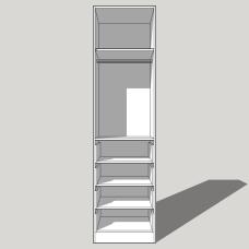 Single Linen Press (Combination Robe) Single Hanging 4 Drawer - 2260mm High (Suits 1 x 1275mm High Doors & 4 x 215 High Drawers) - 600mm Deep (618mm With  Door)