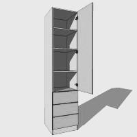 Single Linen Press (Combination Robe) Shelved 3 Drawer - 2260mm High (Suits 2 x 1495mm High Doors & 3 x 215 High Drawers) - 600mm Deep (618mm With  Door)