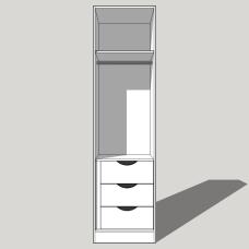 Single Wardrobe Single Hanging With an Internal 3 Drawer Chest 2260mm High (Suits a 2155mm High Door) 600mm Deep (618mm with Door)