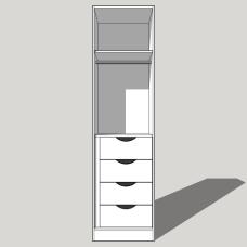 Single Wardrobe Single Hanging With an Internal 4 Drawer Chest 2260mm High (Suits a 2155mm High Door) 600mm Deep (618mm with Door)